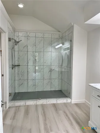 a view of a bathroom with a shower