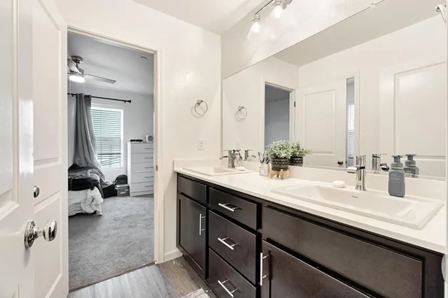 a bathroom with a sink double vanity