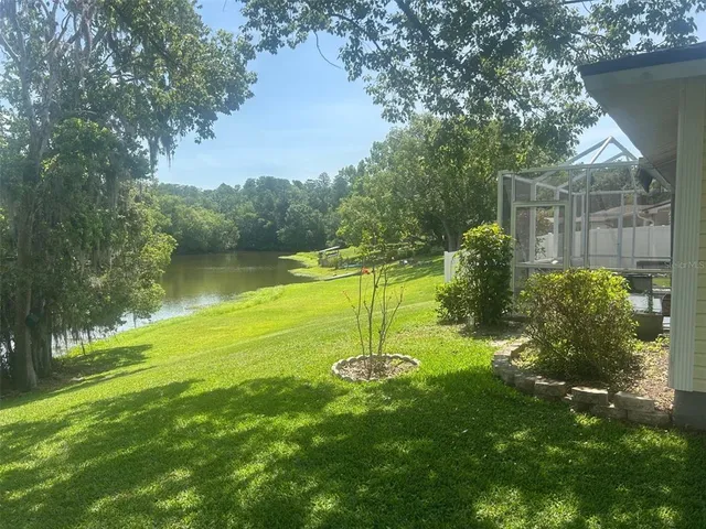a view of a garden with a slide