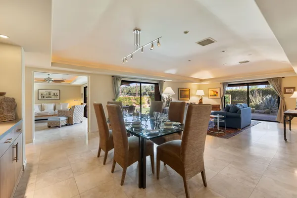 a view of a dining area with furniture