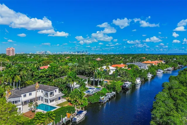 a view of a lake with a garden