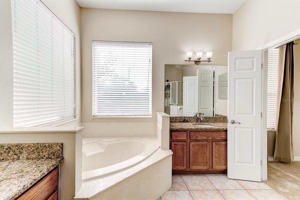 276 Longhirst Loop Ocoee, FL 34761 - Photo 29 of 60 a bathroom with a granite countertop sink and a bathtub