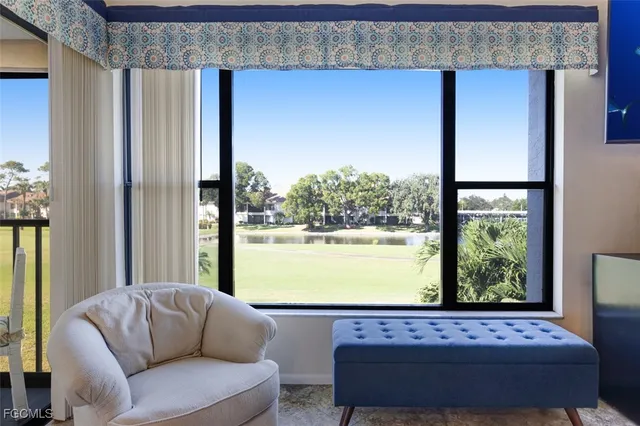 a living room with a large window