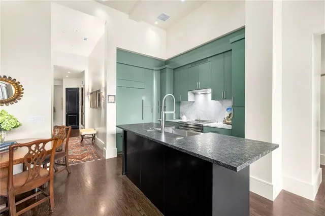 an entryway with a wooden floor