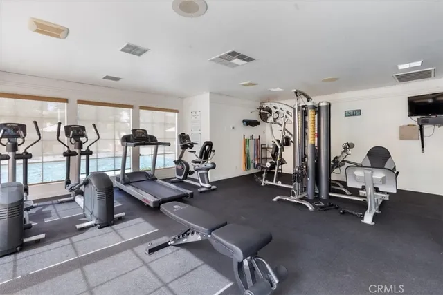 a view of a room with gym equipment