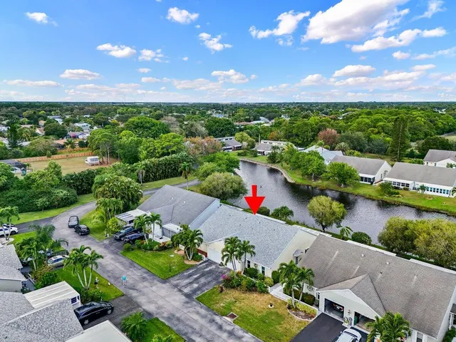 a view of a lake with a garden