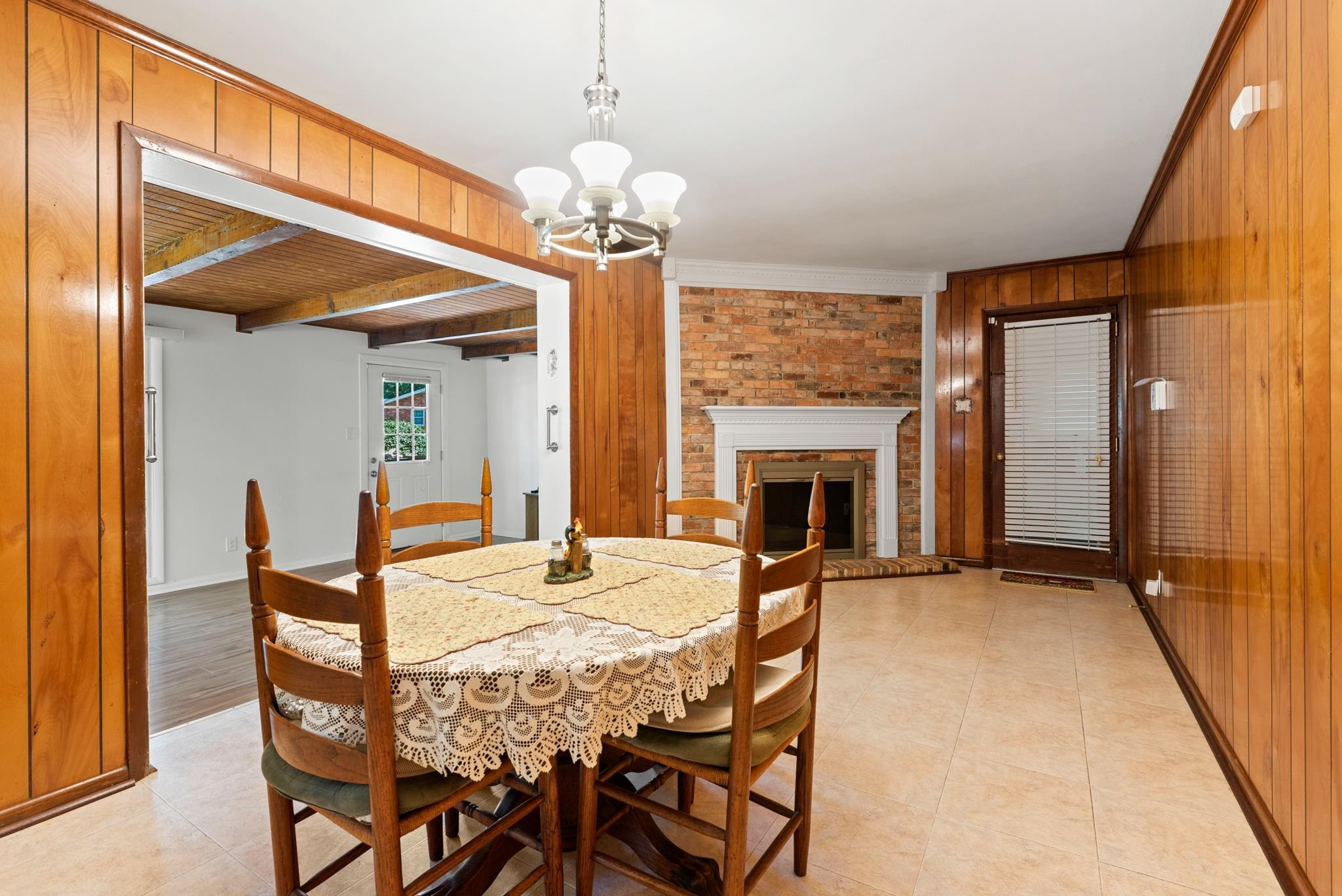 5801 Forest Drive Raleigh, NC 27616 - Photo 11 of 33 Kitchen with eat-in dining room area with gas fireplace. Kitchen
