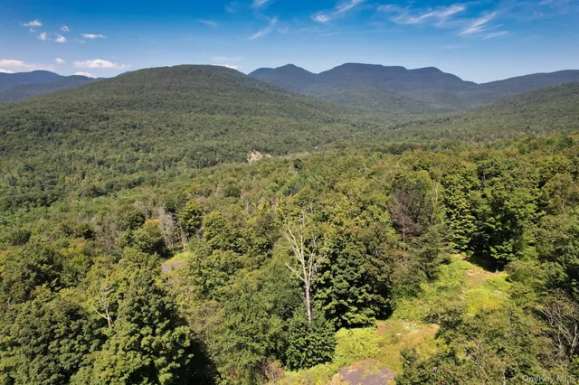 a view of a lush green hillside and a building