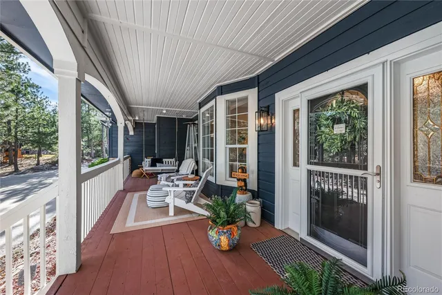 a view of porch with seating space