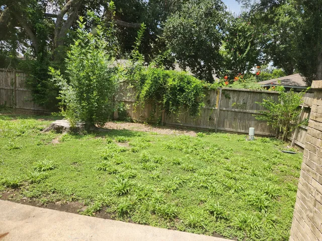 a backyard of a house with lots of green space
