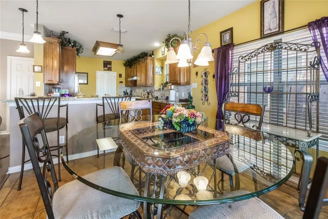 a dining room with furniture