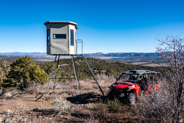 1955 West Mammoth Crk Road Hatch, UT 84735 - Photo 5 of 52 Elevated blind structure with a metal frame, featuring multiple window openings and a ladder access