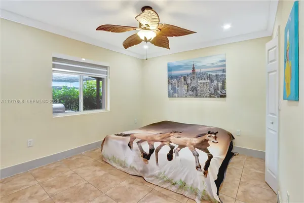 a view of a garden from a porch