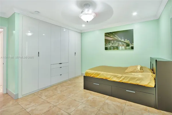 a view of a garden with a palm tree