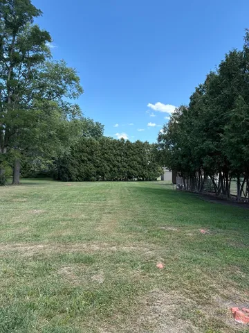 a view of outdoor space with green field and trees