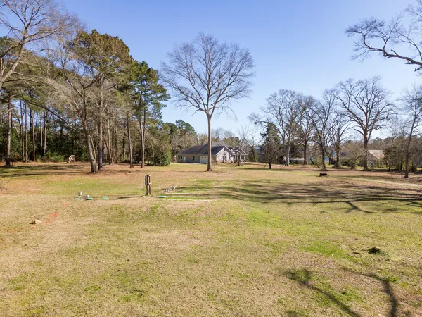 a view of a swimming pool with a yard