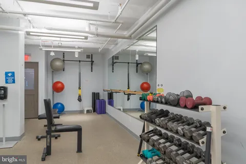 a view of a room with gym equipment