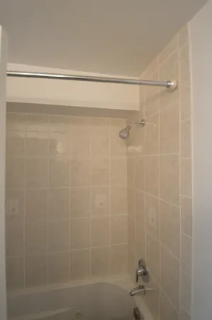 a bathroom with a shower and a bath tub