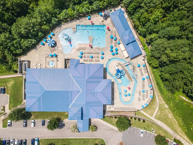 an outdoor space with furniture