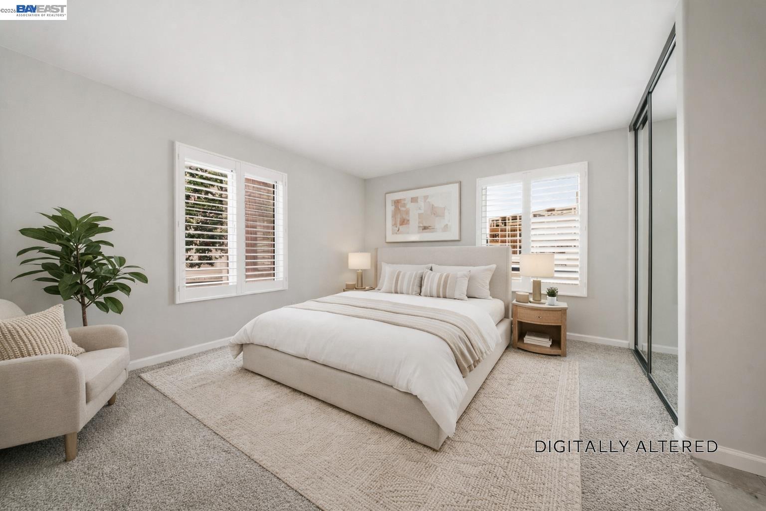 960 Shorepoint Court, Unit 116 Alameda, CA 94501 - Photo 7 of 20 a bedroom with a large bed and a potted plant