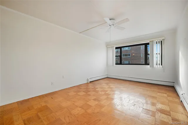 a view of a room with a window