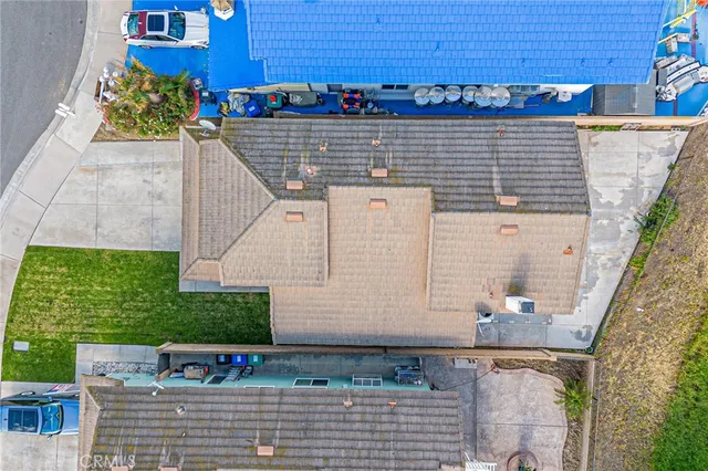 aerial view of a house with balcony