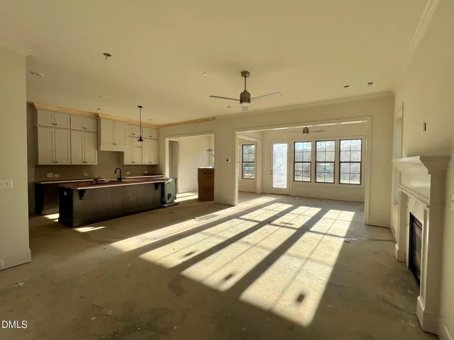 a view of a room with windows