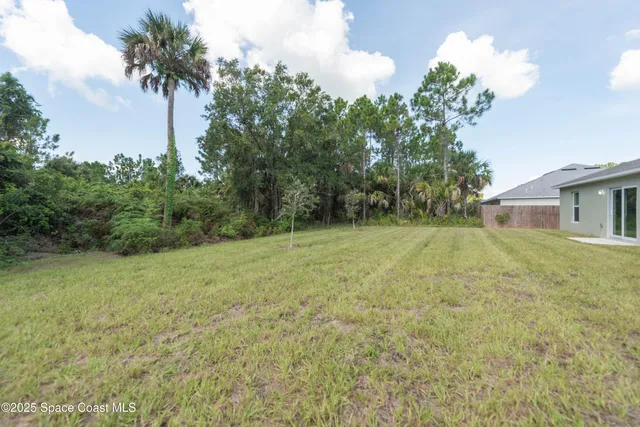 a backyard of a house with lots of green space