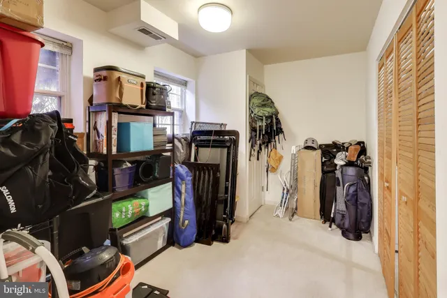 a view of a closet with storage
