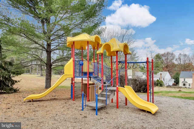 a view of a park with slide