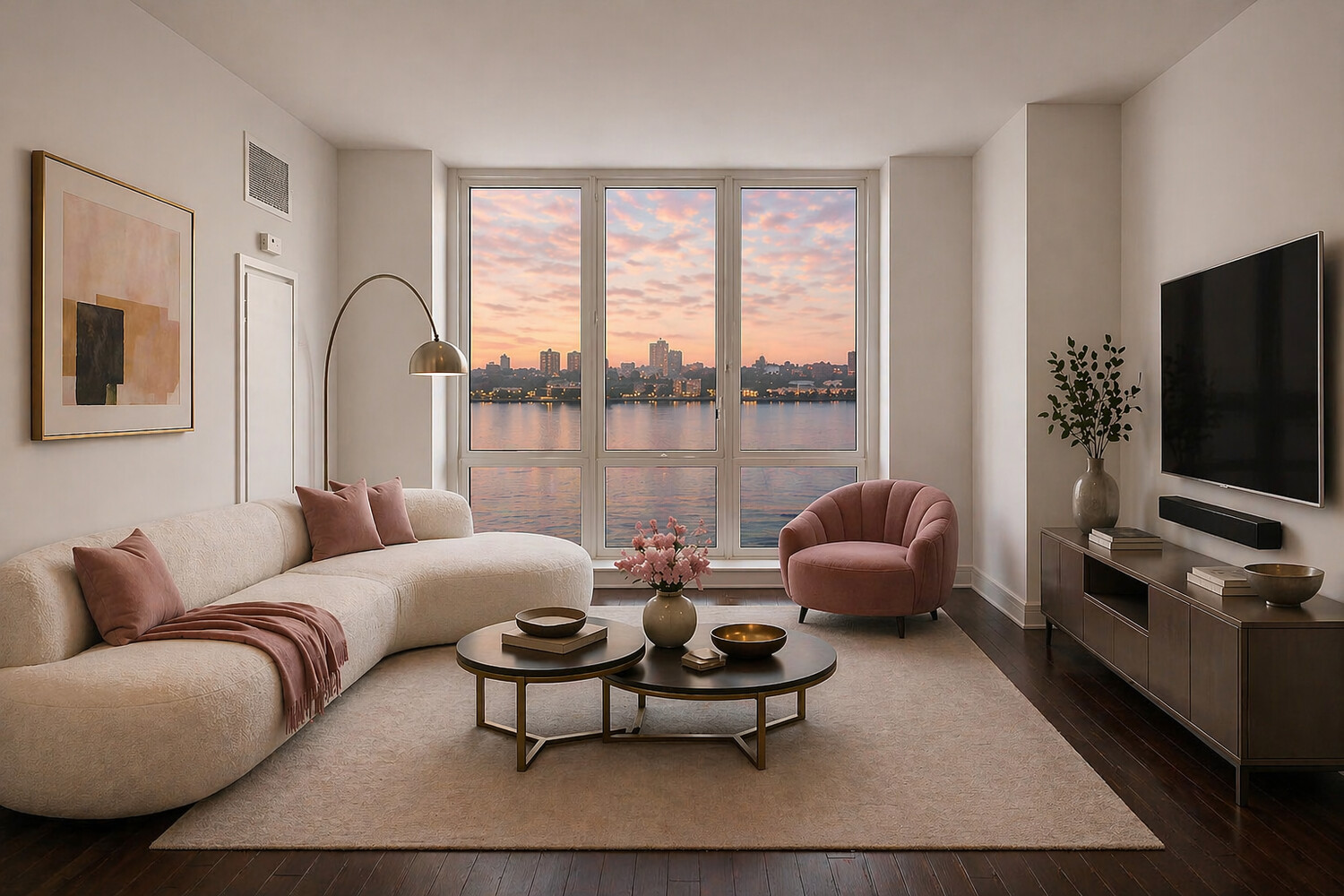 a living room with furniture and a flat screen tv