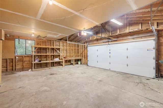 a view of a garage with furniture