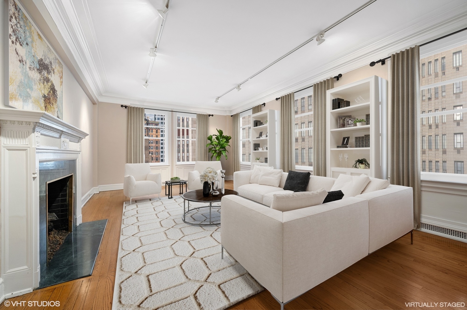 237 East Delaware Place, Unit 2A Chicago, IL 60611 - Photo 3 of 19 a living room with fireplace furniture and a large window