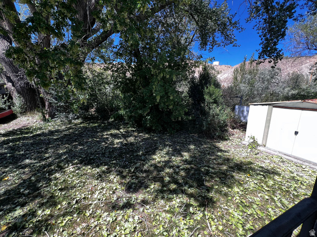 338 South 300 West Helper, UT 84526 - Photo 19 of 20 Fenced backyard with a storage shed and a mountain view
