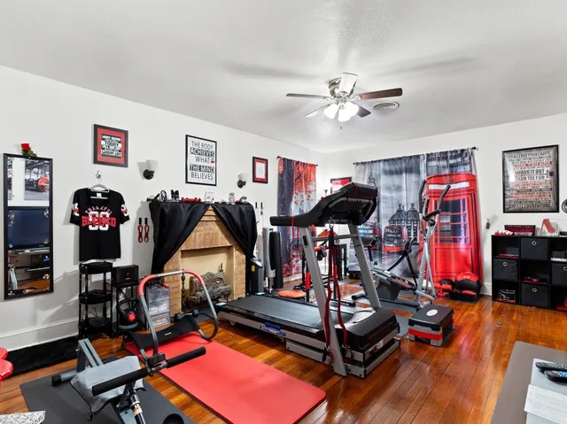a view of a room with gym equipment