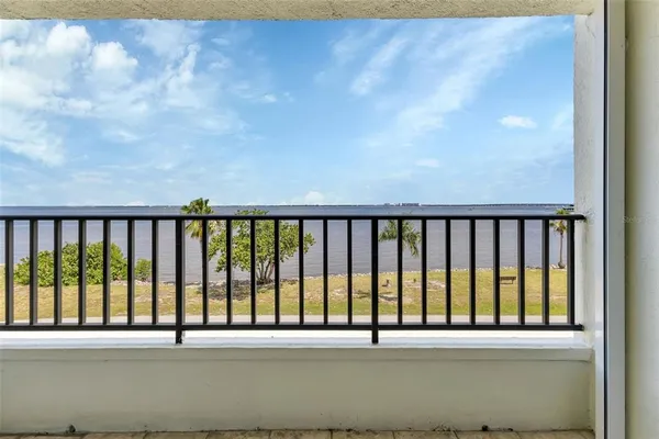 a balcony with table