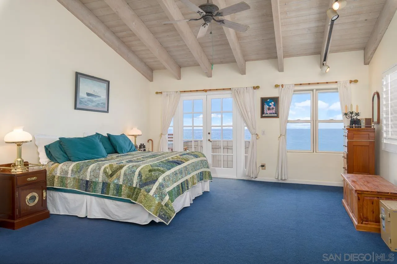 1295 Sunset Cliffs Boulevard San Diego, CA 92107 - Photo 15 of 32 a spacious bedroom with a bed and a view of kitchen