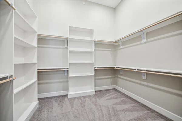 a storage room with wooden floor