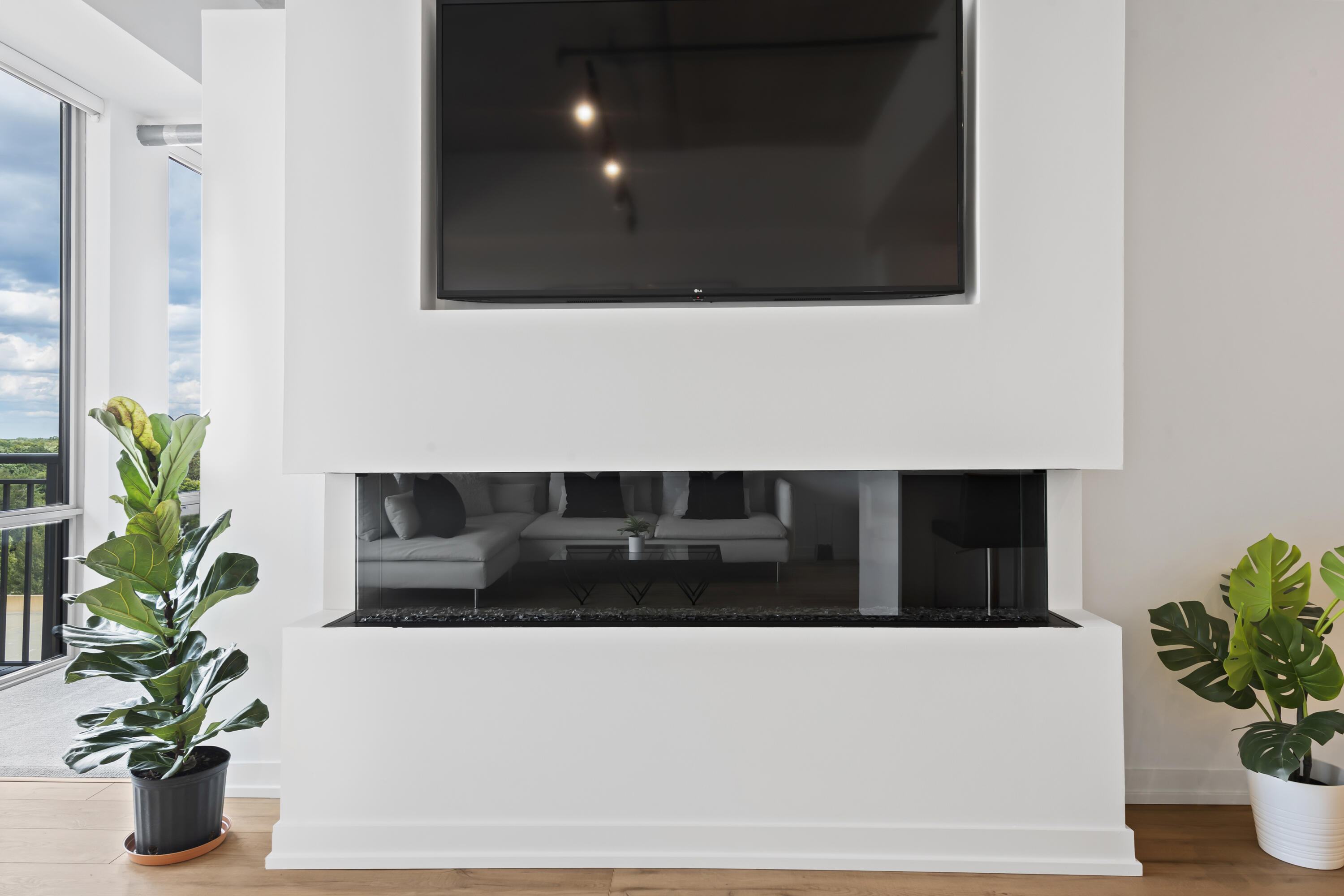 350 North Main Street, Unit 716 Royal Oak, MI 48067 - Photo 10 of 35 Living Area Electric Fireplace & TV