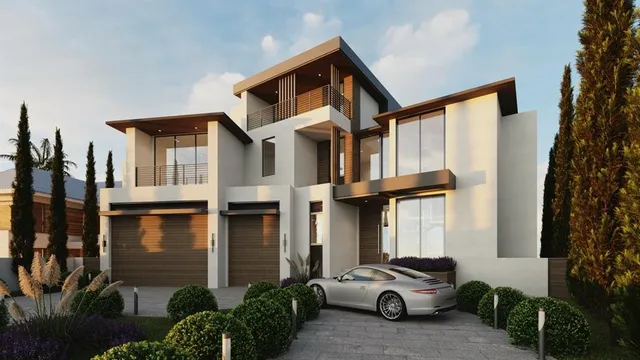 a car parked in front of a house