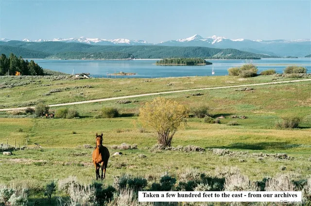 a view of a lake with a building in the back