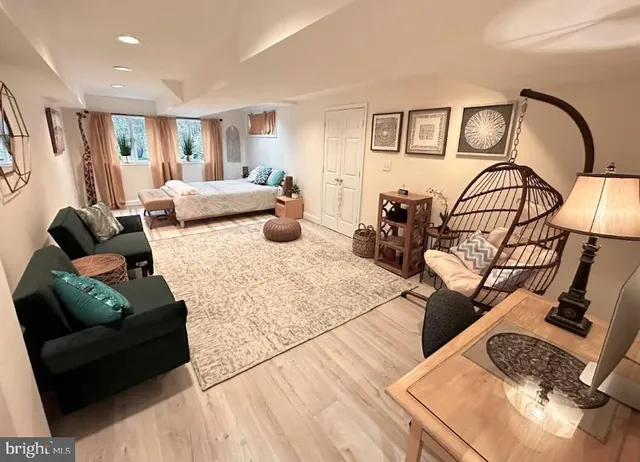 a living room with furniture