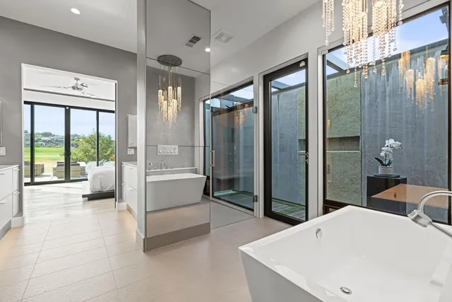 a view of a patio with swimming pool