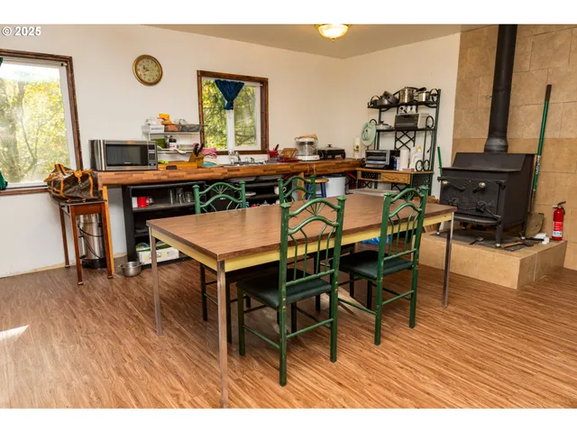 a view of a town with mountains in the background