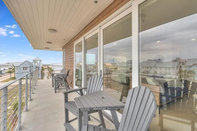 a view of a terrace with seating space