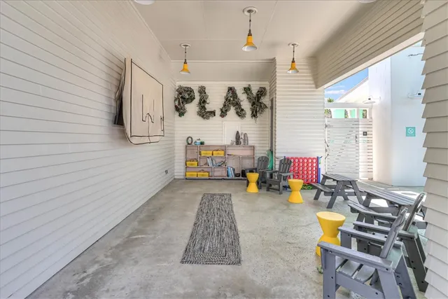 a view of a swimming pool from a terrace