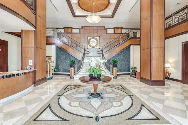 a view of a door with a fountain