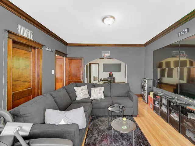 a bedroom with a bed and closet