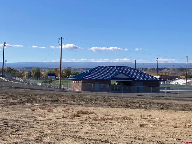 a view of a dry yard with wooden fence
