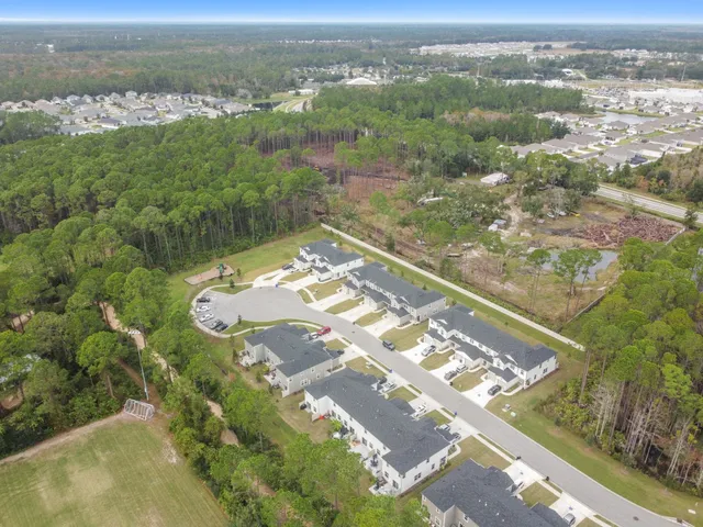 a view of a city from a yard